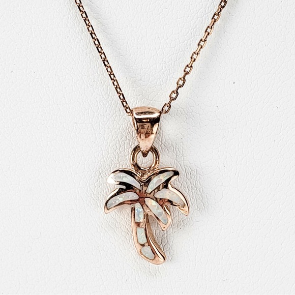 Unbranded Jewelry - Vintage Palm Tree Necklace Rose Gold Vermeil Faux Opal Sterling Silver 925